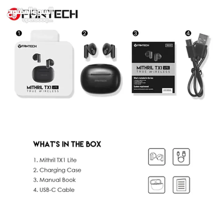 سماعات بلوتوث مقوامة للماء والتعرق Fantech Mithril TX1 Lite TWS Earbuds With IPX5