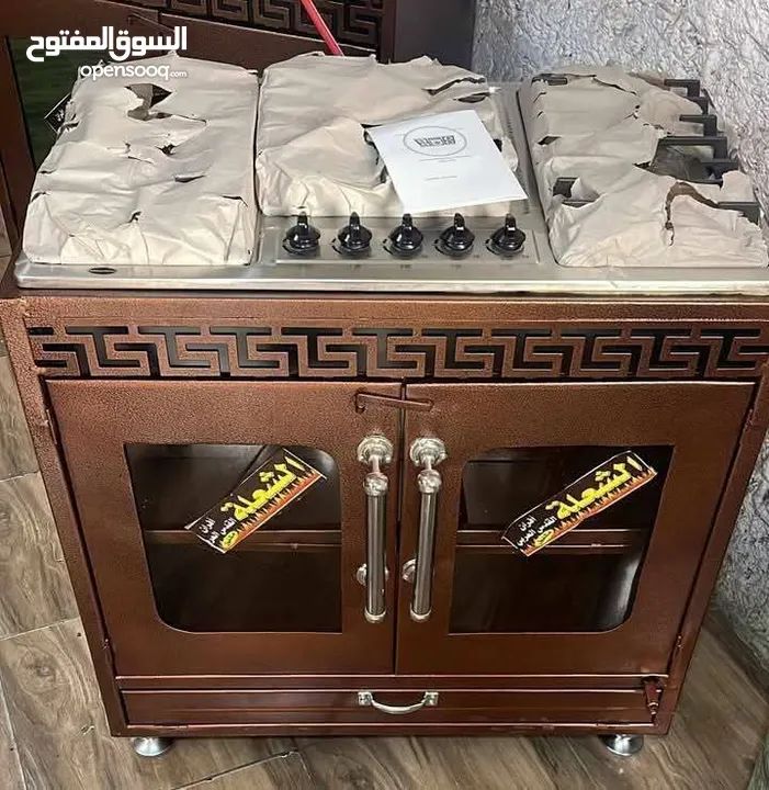 غاز غطس 5عيون مع فرن عربي قياس 90عمق 60. ثلاث الوان بني سلفر اسود