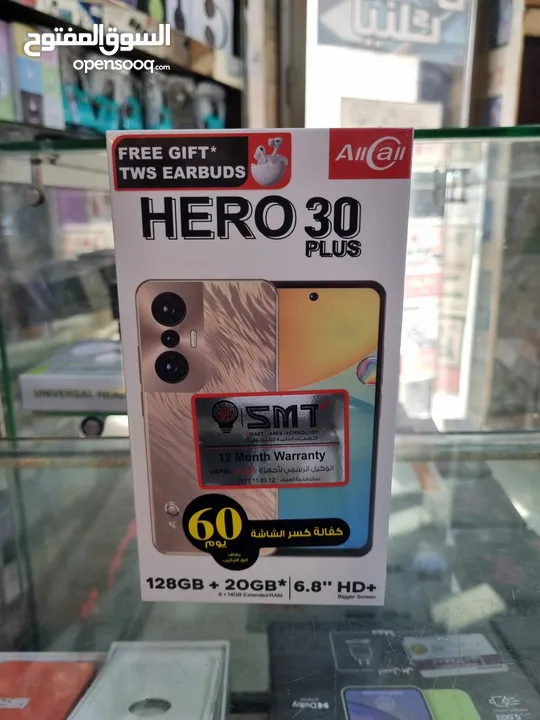 مكفول سنة Hero 30 plas رام 20 جيجا 128 مع سماعه بلوتوث الشركة متوفر توصيل
