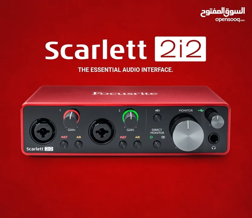 طقم كرت صوت سكارلت مع ميكرفون وسماعة اصلي Scarlett 2i2 Studio Audio Interface and Recording Bundle