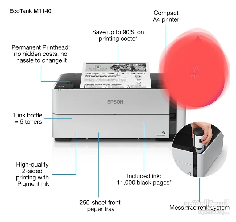 طابعة EPSON M1140 بحال الجديد استخدام شخصي منزلي