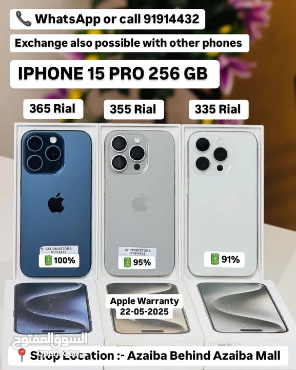 iPhone 15 pro 256 gb Good Colours available with warranty - good BH