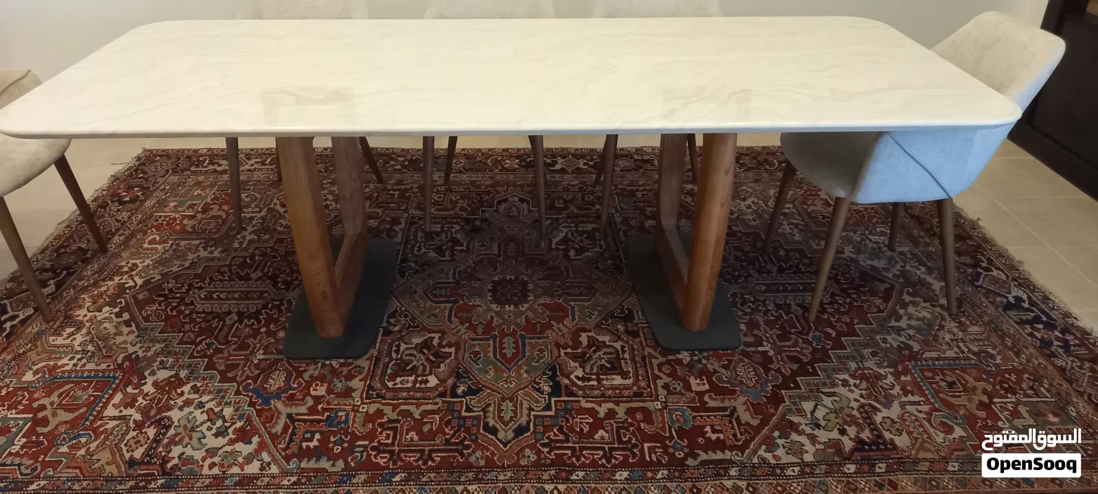 Modern Faux Marble Dining Table + 8 Upholstered Armchairs – Elegant 8-Seater Set