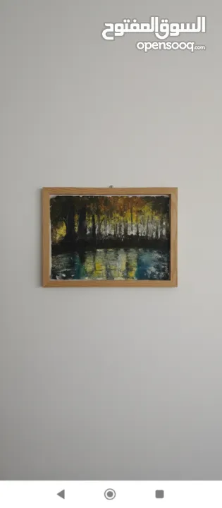 لوحة أكريلك ساحرة انعكاس الأشجار على الماء طول .. مستطيلة الحجم .. 40سم في 30سم