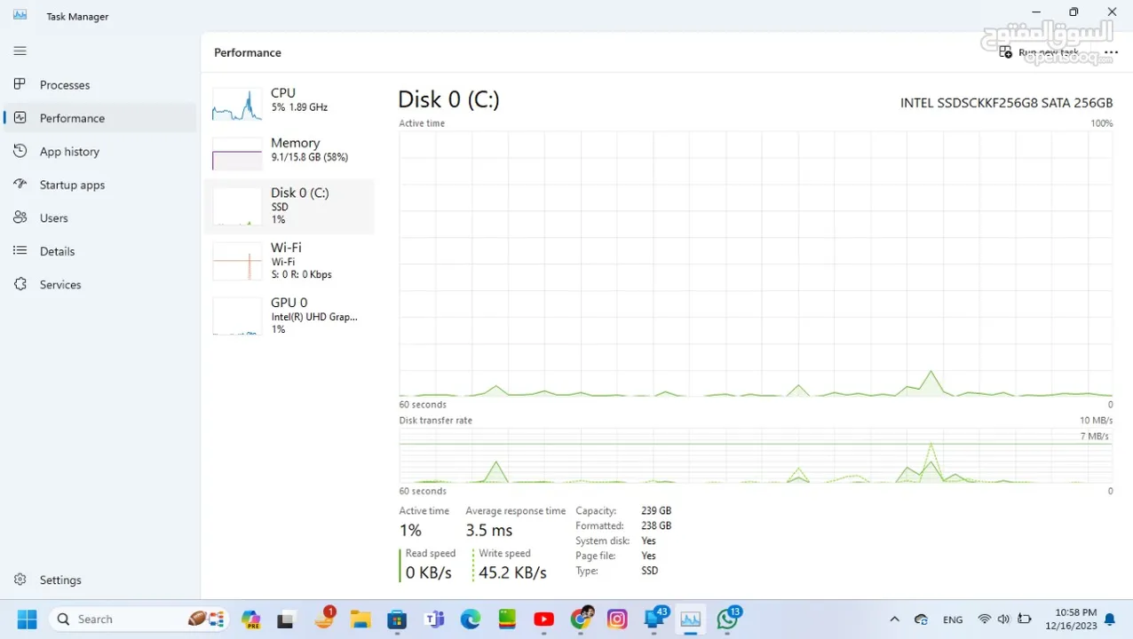 لابت توب ديل معالج انتل Core i5 جيل تاسع رام 16GB كيبورد مضيء