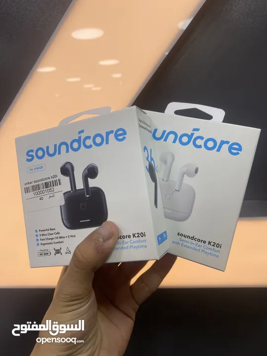 سماعة  بلوتوث انكر عظم متوفرة الالون ازرق و الأسود والأبيض  ومكفوله 18 شهر  Anker soundcore K20i