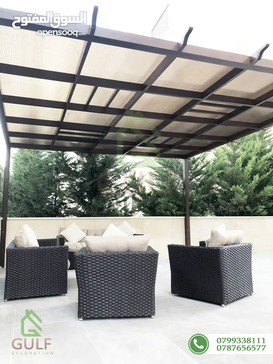 مظلات ابواب درابزين سيكوريت ماتورات حدائق تصميم بيرجولا غرف مغلقة المنيوم خشابي pergola خشب حديد