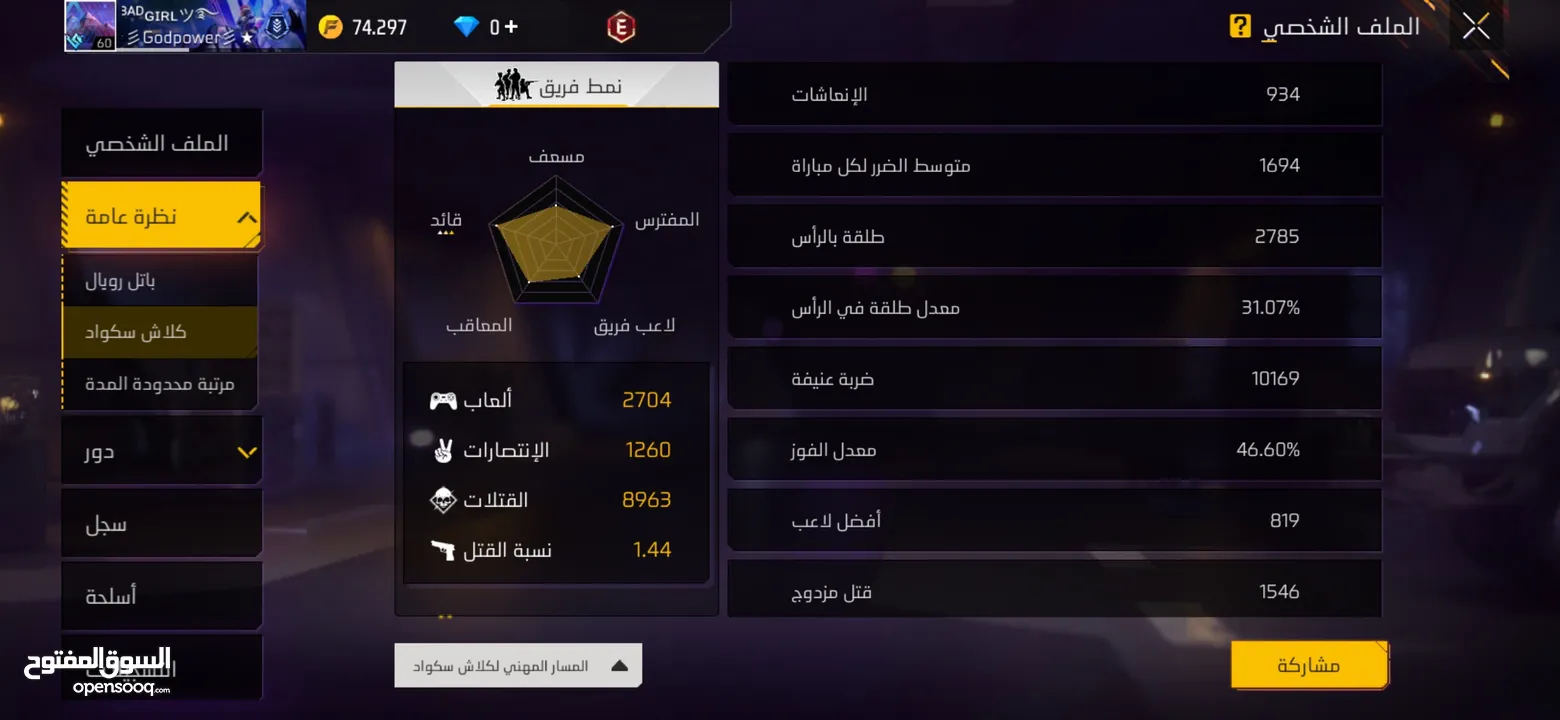 حساب فري فاير قوي للبيع