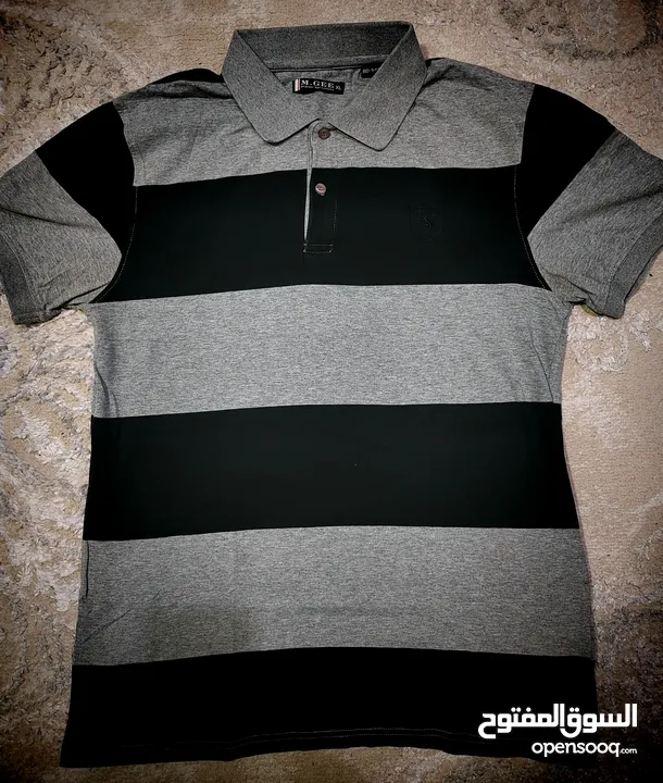 Polo Shirt - Slim Fit XL (Black & Grey Stripes)