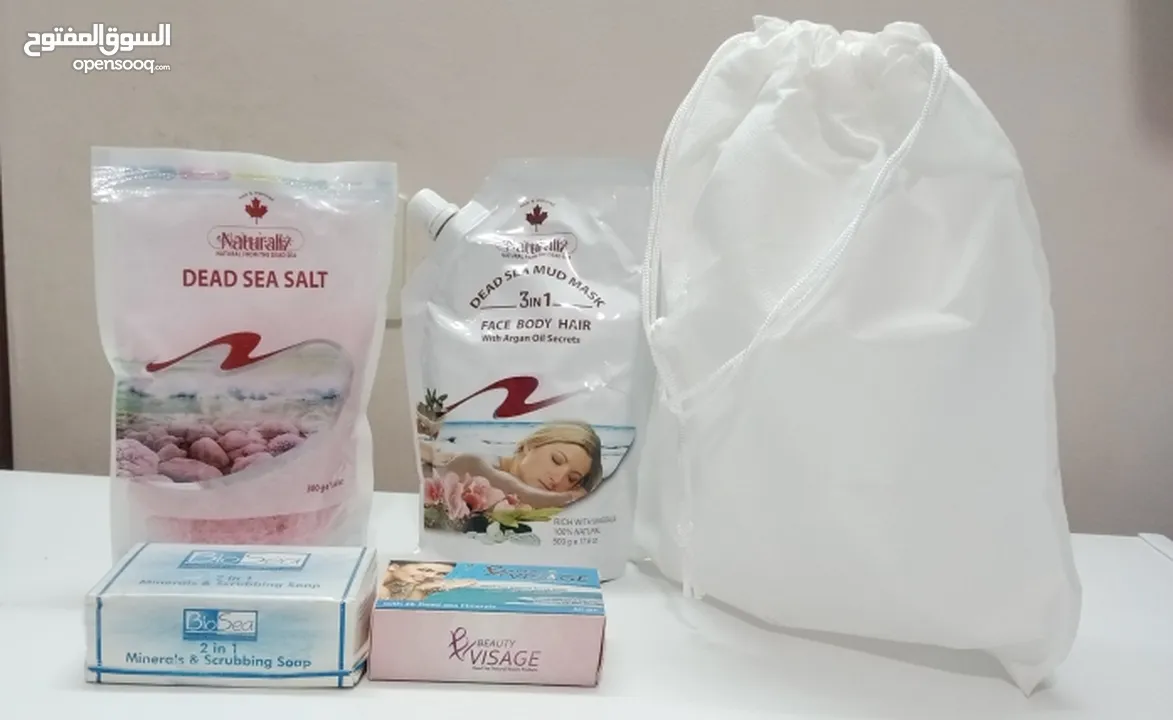 بكج منتجات البحر الميت الطبيعيه مكون من 4 قطع طينه البحر املاح البحر صابون البحر بكج هديه هدايا هدية