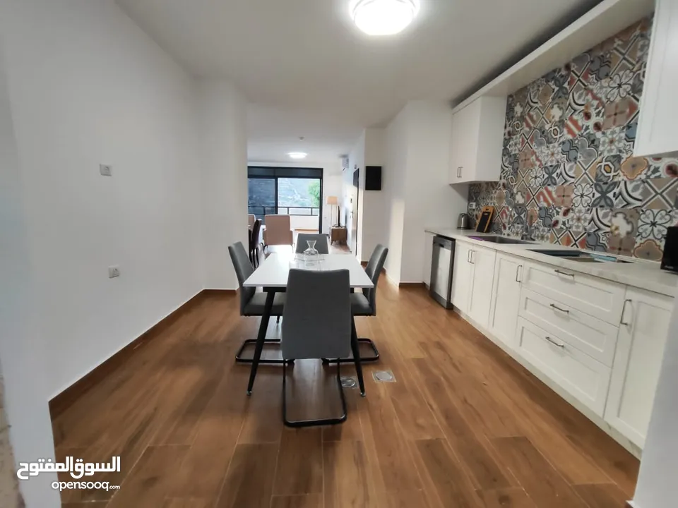 شقة جديدة مفروشة مع حديقة خاصة للإيجار – عين منجد  شارع إسكان المهندسين