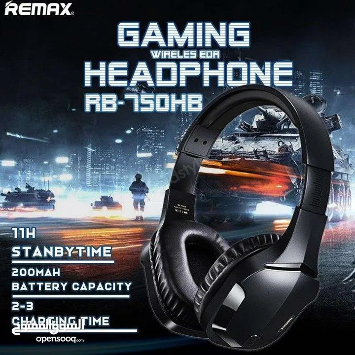 REMAX RB-750HB WIRELESS GAMING HEADPHONE HIFI SOUND RETRACTABLE HEADBANDسماعات ريماكس بلوتوث.