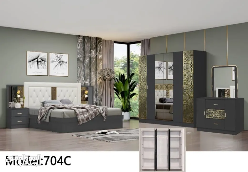 BEDROOM SET 7 PCS WITH MATTRESSS WITH FITTING/غرف نوم مع دوشج مع ترکيب ۷ قطع