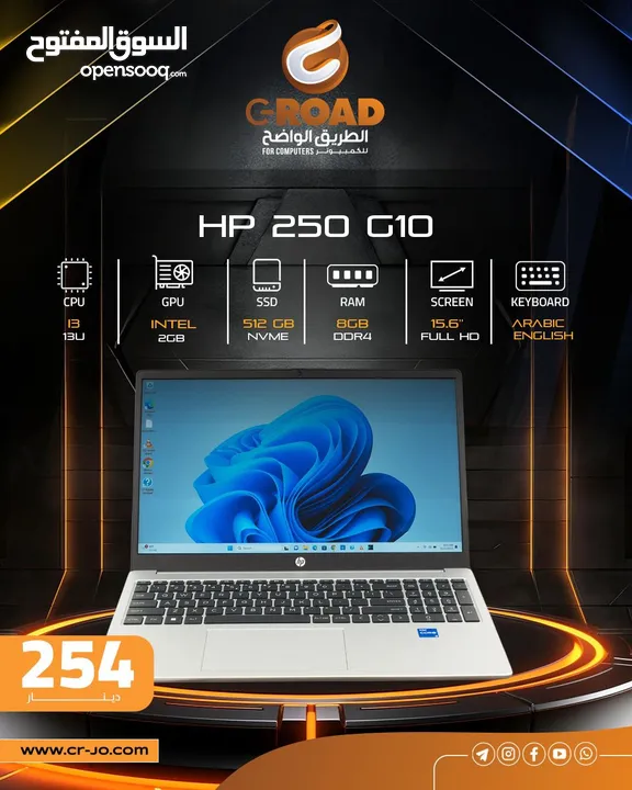 HP LAPTOP 250 G10  Core i3 131th RAM 512 NVME   لاب توب اي ثري اتش بي الجيل 13 شاشة 15.6