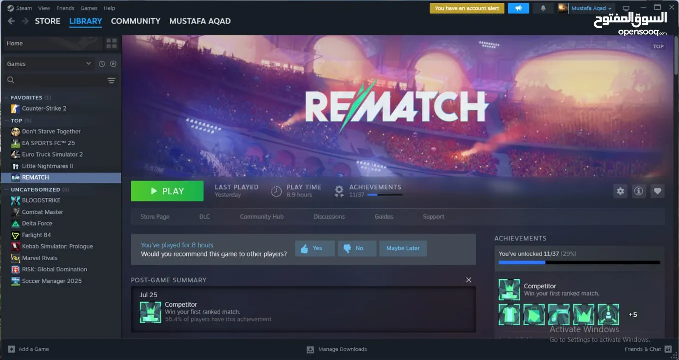 حساب Steam للبيع مع 5 ألعاب قوية بسعر مميز