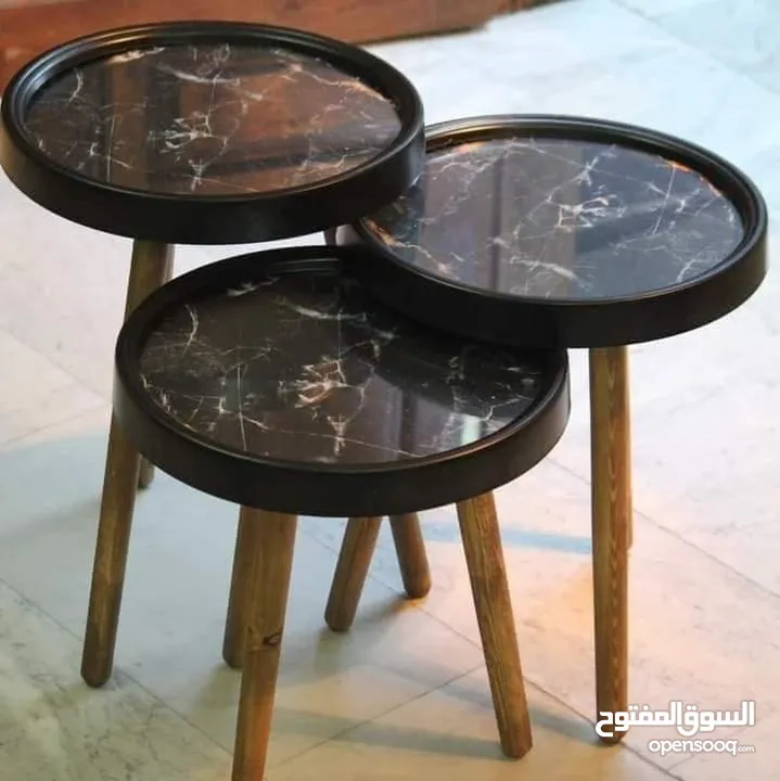 طاولات سرفيس 3D  زجاج حجم الكبير قطر 40سم نظام تركي  متوفر الوان  3 قطع