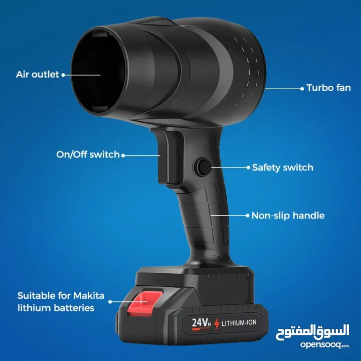 منفاخ الهواء التيربو المحمول Mini Turbo Jet Blower  يتميّز بمحرك قوي بدون فرشاة تصل سرعته إلى 130