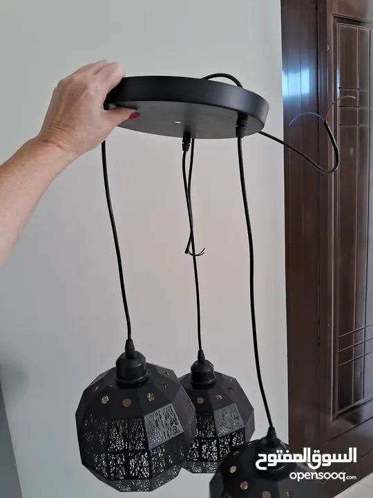 hanging ceiling chandelier, black metal with bulbs...2 available