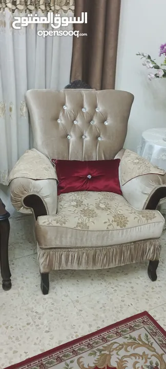طقم كنب زان بالكامل داخلي خارجي قماش جاكار امريكي طقم استيراد كامل متحرك وجهين خمري و جاكار