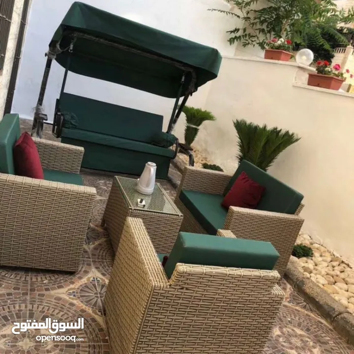 طقم رتان طقم ترس خارجي طقم كنب طقم خيزران طقم رتان بلاستك عضم خمس مقاعد+طاولة وسط