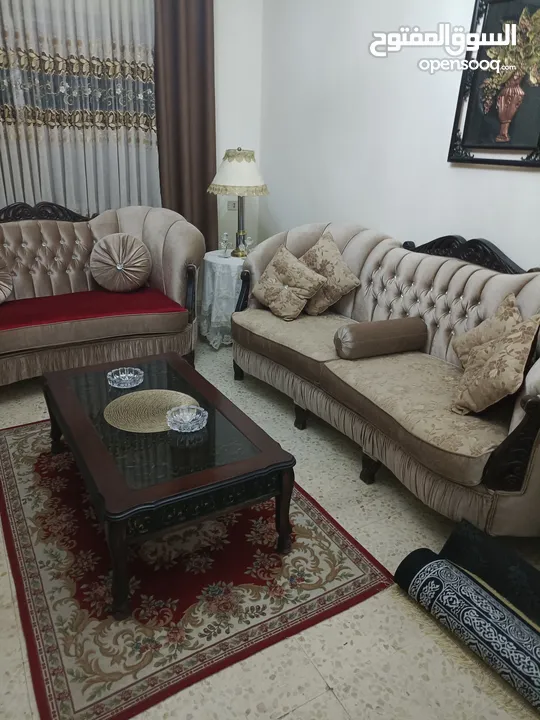 طقم كنب زان بالكامل داخلي خارجي قماش جاكار امريكي طقم استيراد كامل متحرك وجهين خمري و جاكار