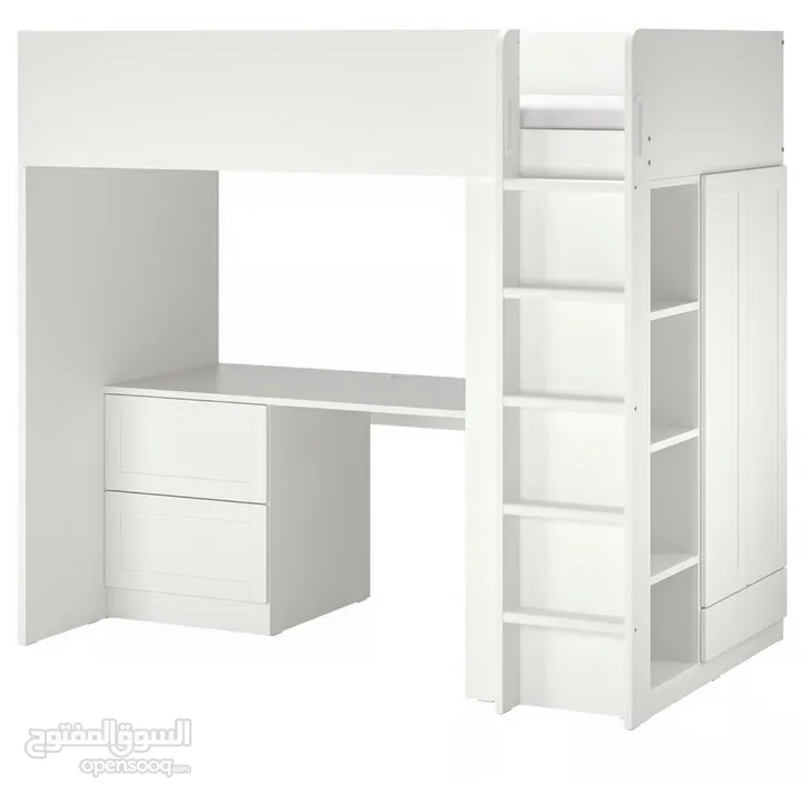 IKEA SMÅSTAD Loft bed, white with frame/with desk with 3 drawers, 90x200 cm