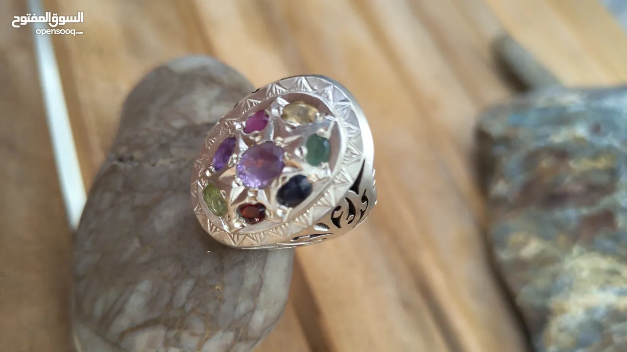 خاتم فضة مميز مع احجار الكريمة  special ring from silver 925 and precious gemstones