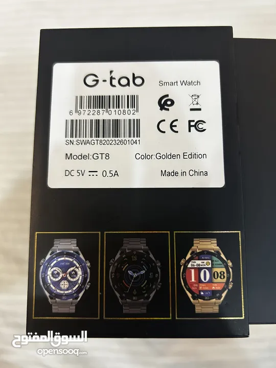 ساعة G-tab GT8 سمارت AMOLED لون أسود مع كستك معدن، عرض مميز ونظافة شبه جديدة بسعر ممتاز