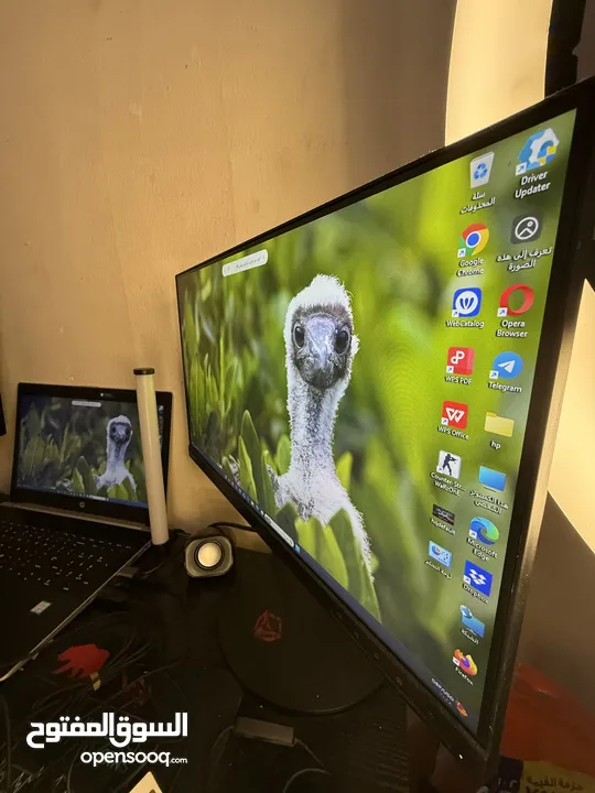 جهاز لابتوب hpمع شاشتين 168hz Lenovo مع طاولة gaming+كرسي gaming + اضاءة spotlight + جميع الملحقات