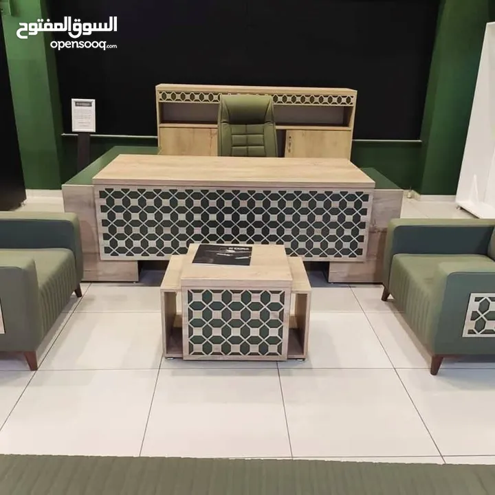 مكتب اداري 160*80 مع جانبية وطاولة وسط تفصيل خشب مستورد بسعر المنصع واعلى جودة وأقل الاسعار