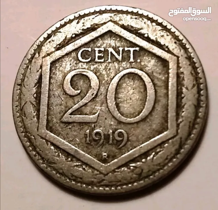 ليرة إيطالية.. 20... سنت.. السك 1919..