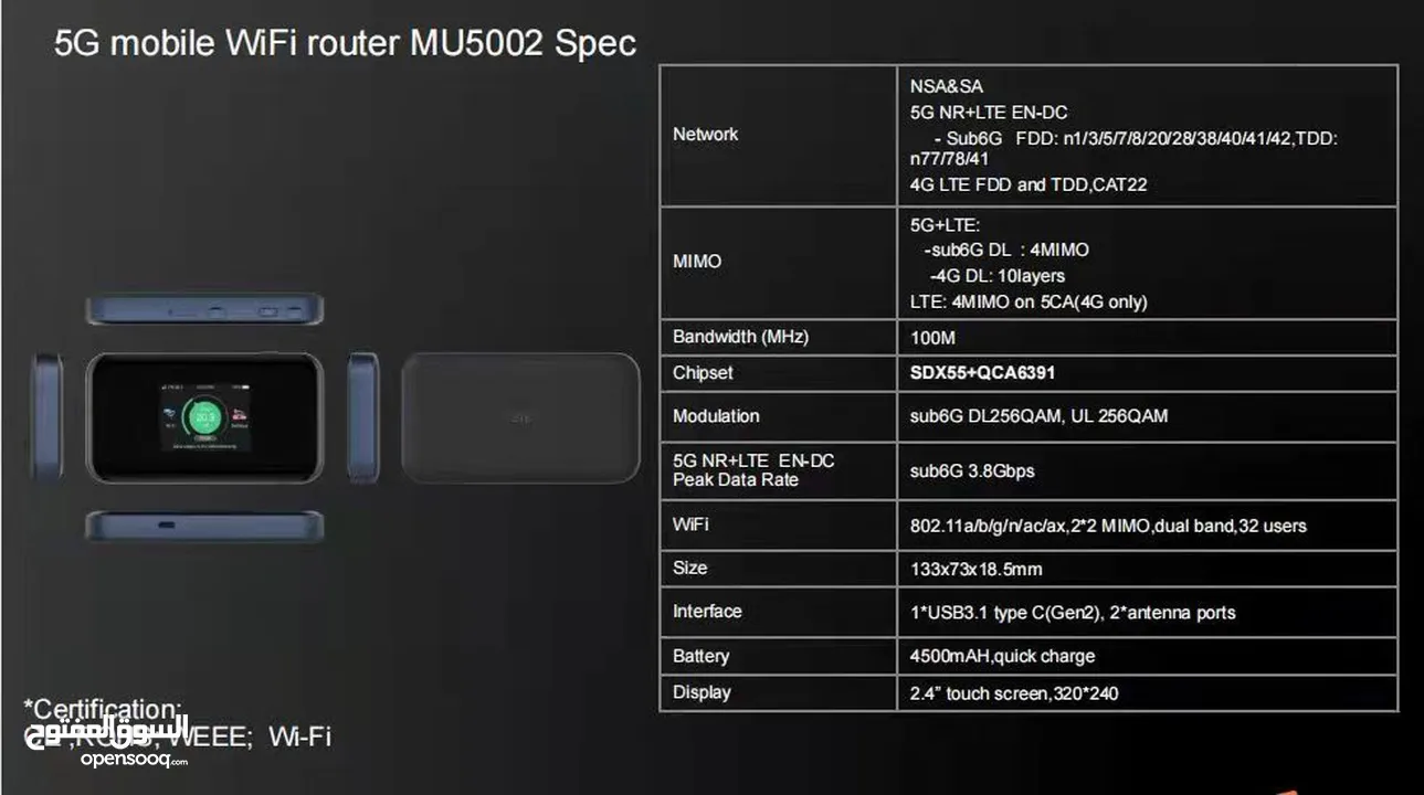 راوتر محمول بكرتونه يشتغل على كل الشبكات ZTE-MU5002 5G