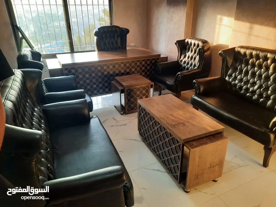 طقم مكتب مدير قياس2م مع خزانة خلفية وجانبية وطاولة قهوة توصيل مجاني