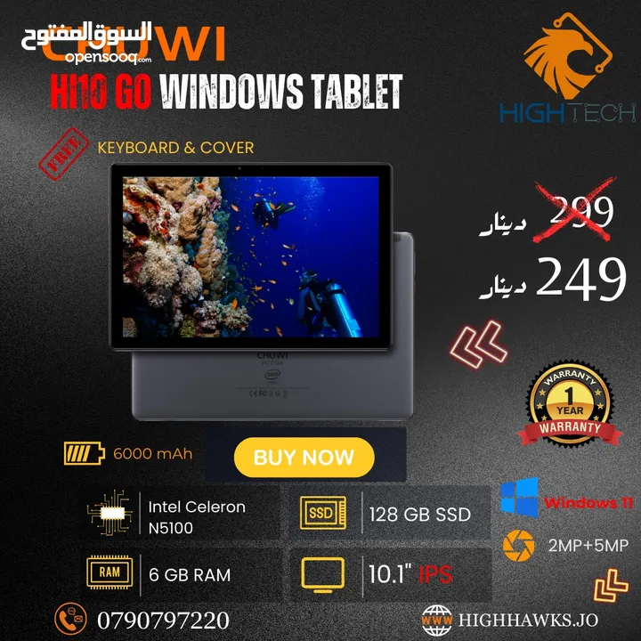 تابلت ووندوز مع كيبورد - Chuwi Hi10GO-128GB-6GB RAM-10.1"- Windows 10 Tablet PC-with keyboard