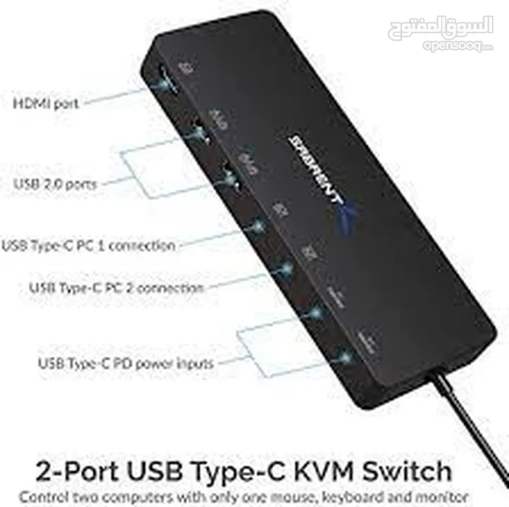 SABRENT 2-PORT USB TYPE-C KVM SWITCH تحويلة  هب دوكشتيشن  مداخل متعددة  