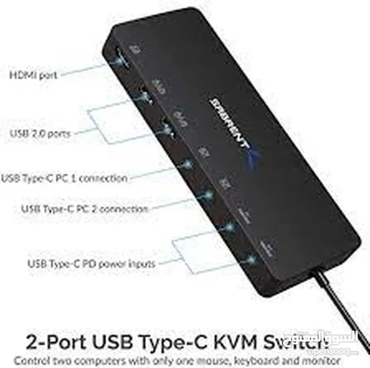 SABRENT 2-PORT USB TYPE-C KVM SWITCH تحويلة  هب دوكشتيشن  مداخل متعددة  