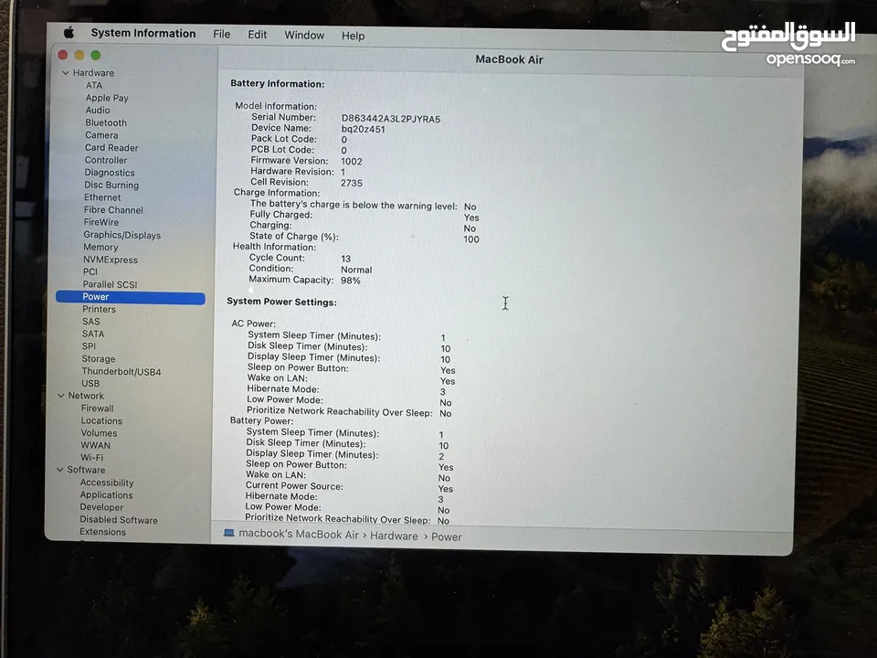 MacBook Air m2 13’3 مشحون 13 شحنة