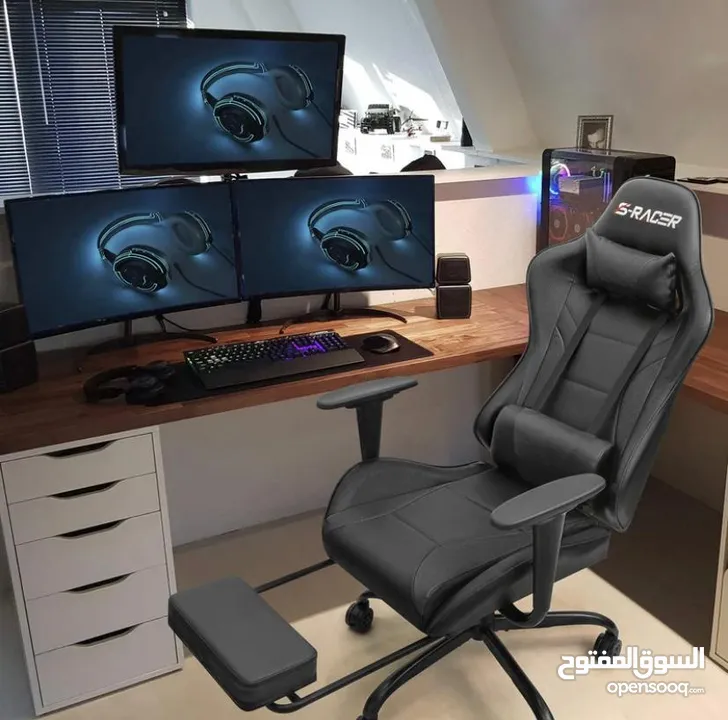 كرسي جيمينج Gaming chair مخصص للألعاب و الجلسات الطويلة قاعدة متحركة امكانيه التحكم بالظهر بسعر نار