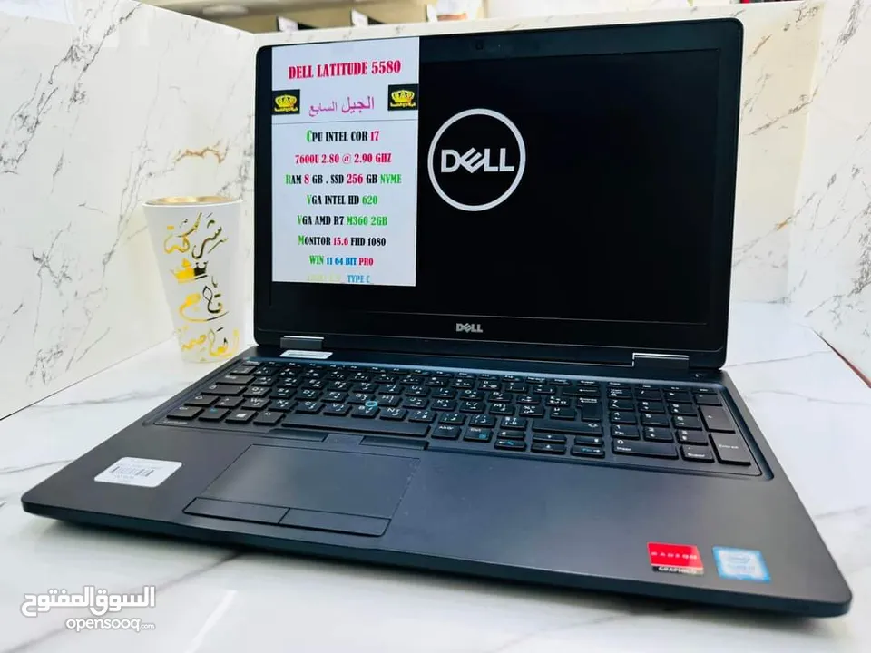 DELL E5580 CPU CORI7 الجيل السابع بكرت شاشة RAM 8 GB DDR4 SSD 256 GB NVME MONITOR 15.6 VGA AMD R7 2