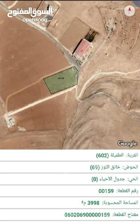 قطعة أرض للبيع في محافظة الطفيله منطقة العيص