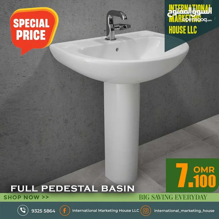 Bathroom accessories - اكسسوارات الحمام Full Pedstal Basin - مغسلة بقاعدة كاملة Wash Basin - مغسلة