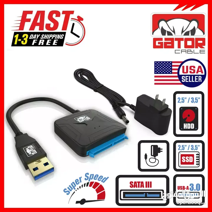 USB 3.0 to SATA III Hard Drive Adapter for 2.5" 3.5" HDD SSD with 12V 2A Power