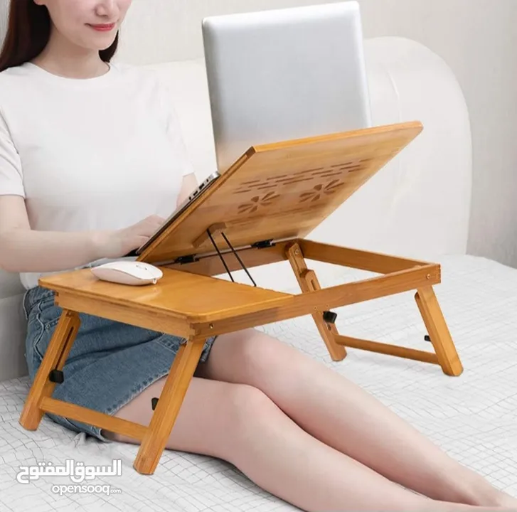ستاند سرير طاولة كمبيوتر محمول قابلة للطي من خشب البامبو مع مروحة طاولة السرير اللاكل و القراءة