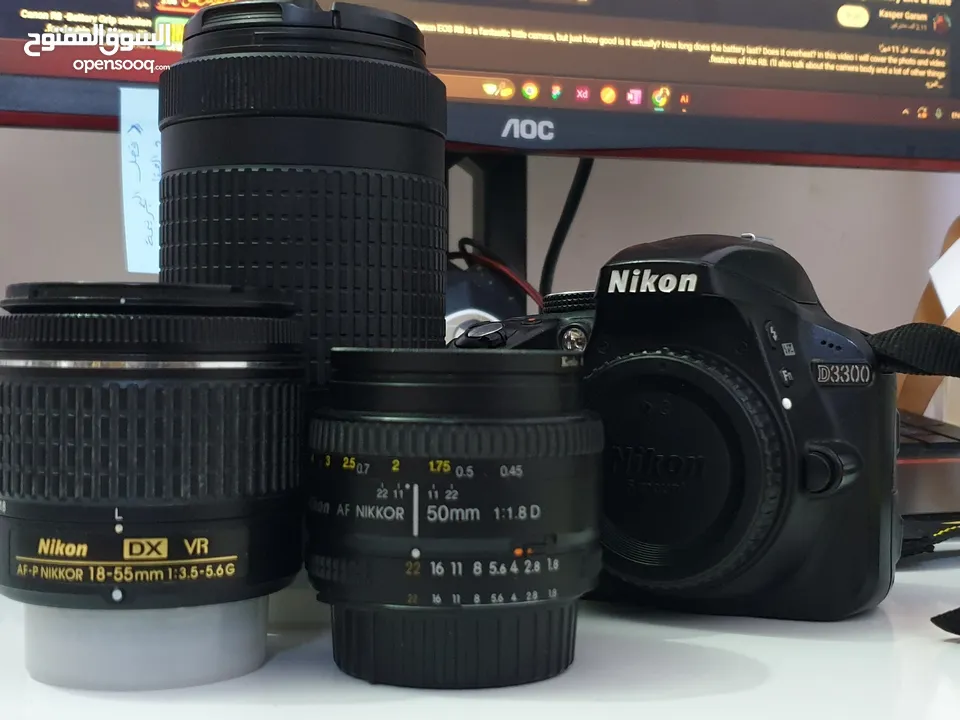 كاميرا نيكون  nikon d3300 مع ثلاث عدسات
