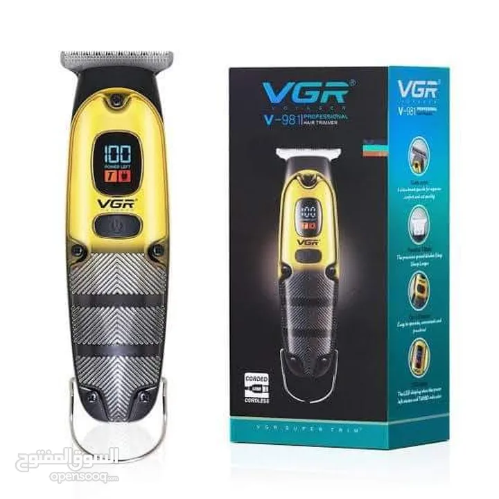 ماكينه حلاقه VGR زيرو شحن و شاشه و 3 امشاط حلاقة شعر الراس و اللحيه قص شعر الراس و اللحيه رجالي