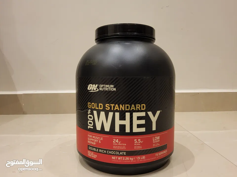 Optimum Nutrition  gold standard whey protein 5Lb  بروتين شوكولاتة  وزن 2,26 كيلو  مستورد.