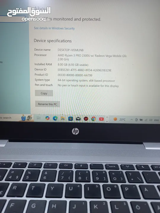 لابتوب hp المعالج amd ryzen 3pro .الهارد 256  ssd الرام 8