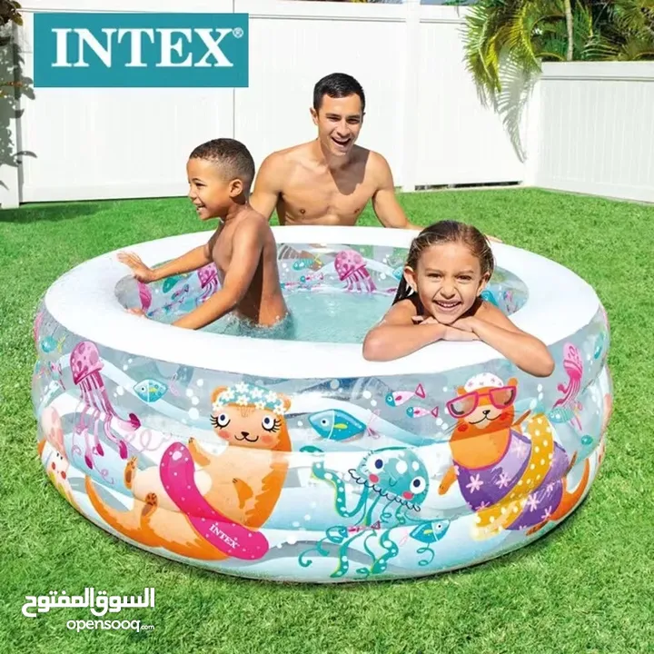 اليوم جديد بركة سباحة INTEX من ISLAND TOYS  دائرية ارضية نفخ لضمان سلامة اطفالك مقاس 1.52*56 cm