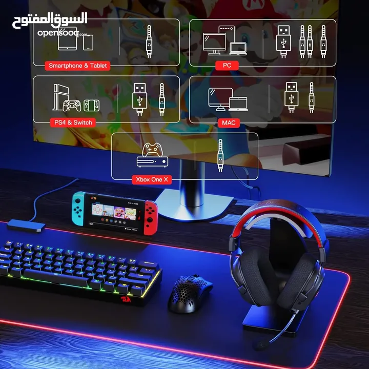 Redragon H510 PRO Zeus-X RGB Wireless Gaming Headset - 7.1 Surround Sound سماعات ريدراجون وايرليس