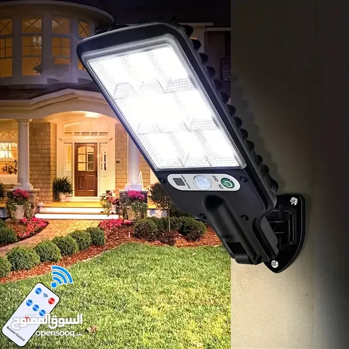 مصباح شارع شمسي خارجي بقوة 2200 واط مع جهاز تحكم عن بعد، يحتوي على مصابيح حائطية LED بمستشعر حركة،